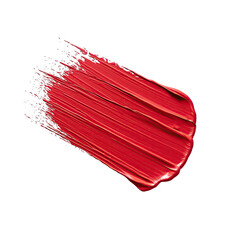 Fototapeta premium Vibrant red lipstick swatch with glossy texture brushed across a transparent background showcasing artistic makeup application and cosmetic beauty detail