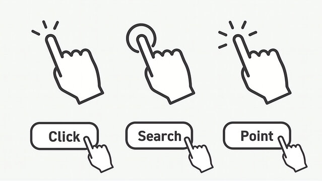 ボタンをクリックする指のアイコンセット