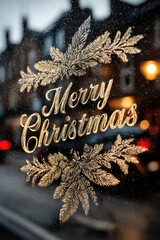Merry Christmas design on frosted glass background