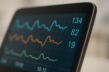 Tablet Displaying Dynamic Data with Waveform Graphs and Numerical Values.