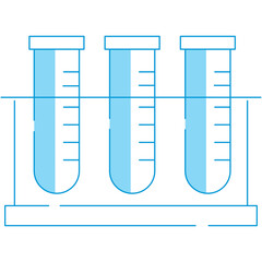 Three Light Blue Glass Test Tubes Filled with Liquid in a Stand on a White Background Clinical...