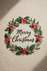 Merry Christmas lettering with mistletoe and candy canes on beige parchment