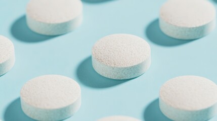 Clean medical design style abstract geometric background, white tablets in regular pattern with soft light and texture