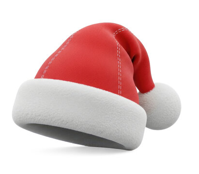 A red Santa Claus hat with white pom-poms on a png transparent.