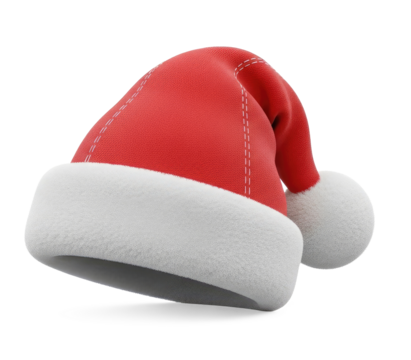 A red Santa Claus hat with white pom-poms on a png transparent.