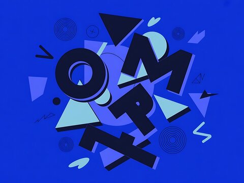 Abstract vibrant blue background with dynamic geometric letters and shapes - Powered by Adobe