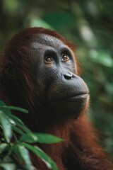 Fototapeta premium Orang-outan à l'air sage avec des yeux profonds et expressifs