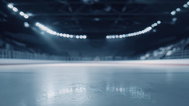 Serene and ethereal ice rink symbolizing inner peace, cool tones and haze for meditation and reflection
