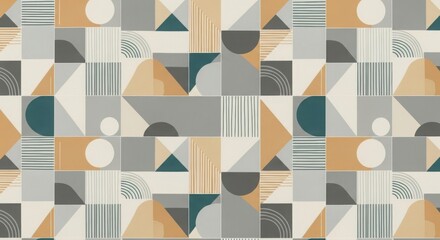 Geometric Abstract Seamless Pattern Background with Circles Triangles Squares and Lines in Earth Tones for Textiles Wallpaper Fashion and Creative Designs