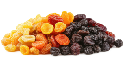 A pile of dried fruit including dried apricots, dried cherries