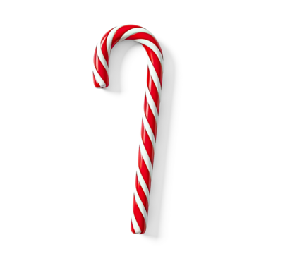 A single red and white striped candy cane on a png transparent. - Powered by Adobe