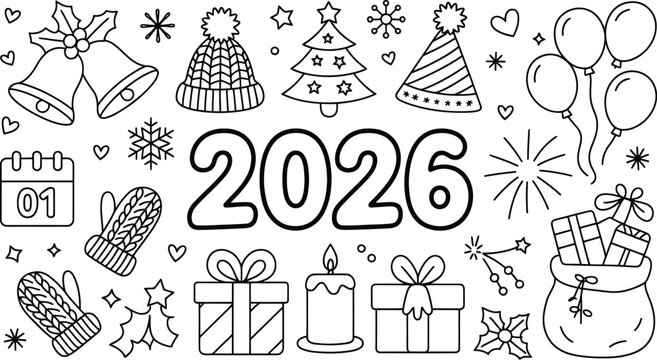 Modern New Year's Eve 2026 celebration with festive graphics and bold typography