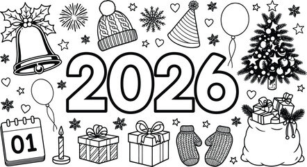 Modern New Year's Eve 2026 celebration with festive graphics and bold typography
