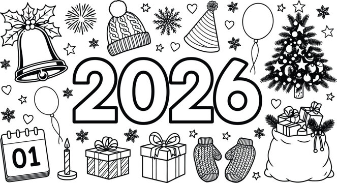 Modern New Year's Eve 2026 celebration with festive graphics and bold typography