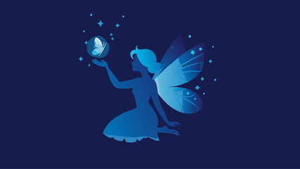 Enchanting fairy with delicate wings holds a glowing orb with butterfly, a magical and dreamy illustration perfect for fantasy themes and children's stories