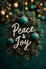 Christmas Peace & Joy artwork with glowing ornaments on green