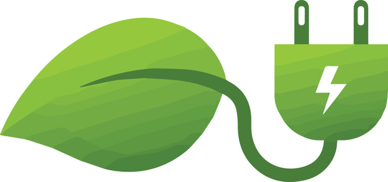 Green energy concept with a leaf integrated into an electrical plug, representing sustainability and renewable power sources
