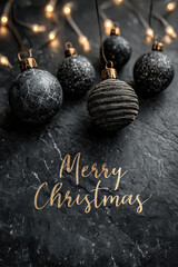 Merry Christmas ornament and garland illustration on dark marble
