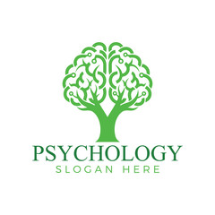Obraz premium Green tree brain logo, representing psychology, mental health, and cognitive function in a natural way