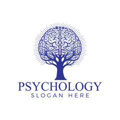 Obraz premium Psychology logo featuring a brainshaped tree with branches and roots, symbolizing mental health, growth, and intellect