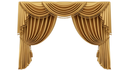 Elegant golden curtains with tassels, creating a luxurious and sophisticated ambiance for interior design mockups and high-end presentations