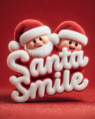Merry Christmas Santa Smiles red illustration with bells and hats