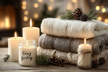 Christmas Greetings cozy cream-glow layout with pine candles