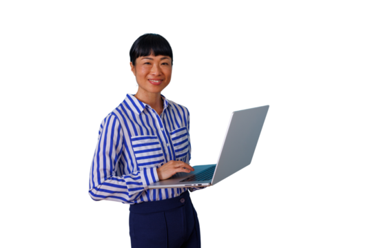 Doctor woman using laptop for telemedicine, healthcare professional with stethoscope, transparent background