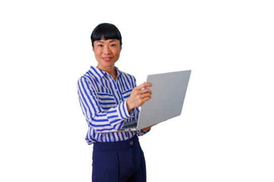 Female doctor explaining telehealth consultation using a laptop, providing online medical advice and remote healthcare service