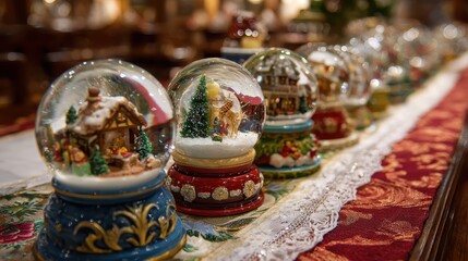 A table with a bunch of snow globes on it