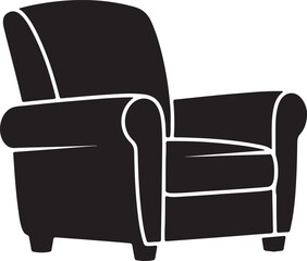 Black Silhouette of a Comfortable Armchair with White Outline furniture