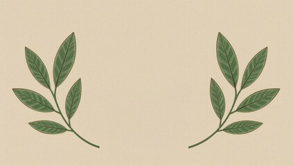 Minimalist botanical design with two green leaf branches on beige textured background for modern naturethemed projects