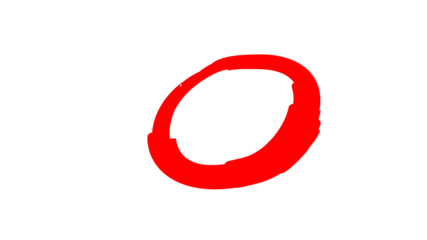 A hand-drawn red circle created with a thick brush stroke on a simple white background.