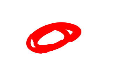 A hand-drawn red oval or circle, created with a thick, sketchy brushstroke on a plain white background.