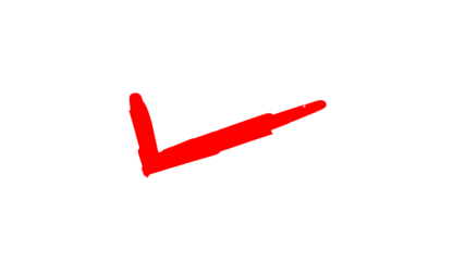 A simple hand-drawn red checkmark symbol isolated on a plain white background.