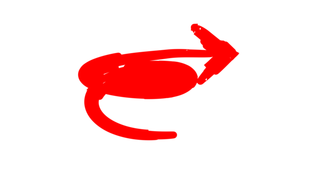 A hand-drawn red arrow with a curved, looping tail pointing to the right on a white background.