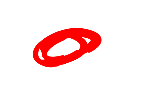 A hand-drawn red oval or circle, created with a thick, sketchy brushstroke on a plain white background.