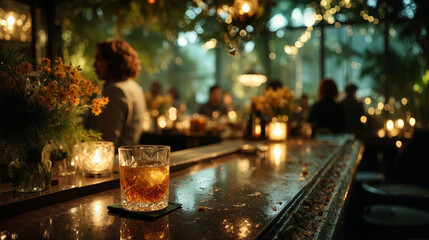  Christmas hotel lounge glowing with golden haze