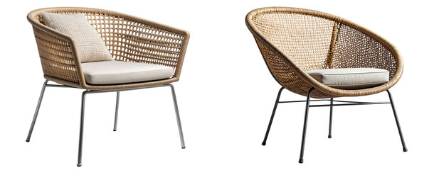 Modern Outdoor Patio Chair with Woven Seat Isolated on Transparent Background