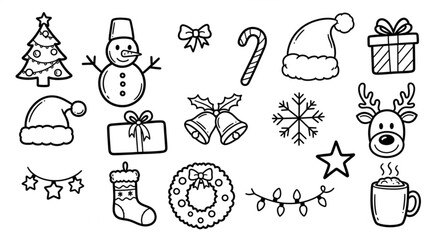 Festive Christmas doodle set with holiday icons brings cheer for crafts, cards, and social media designs, perfect for seasonal promotions and joyful greetings