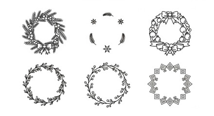 Elegant line art wreath collection for holiday invitations and festive greetings, offering charming and customizable design elements for seasonal projects