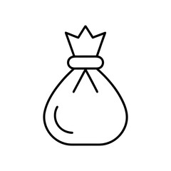Simple outline drawing of a tied sack or bag icon on transparent background