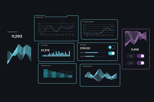 Modern Data Dashboard UI with Analytics Charts and Metrics Visualization