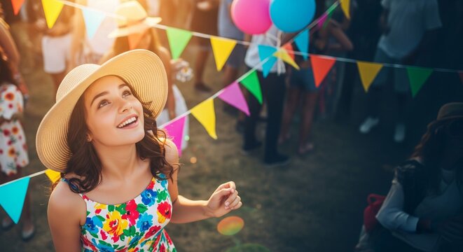 Teen girl at summer festival with sunhat