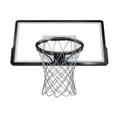 White Basketball Hoop With Net And Backboard Isolated On Black Background Professional 3D Rendering With Detailed Texture