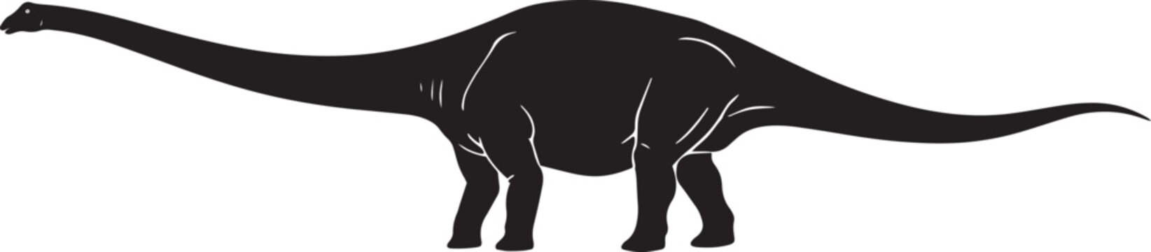 A simple black silhouette illustration of a long necked dinosaur design