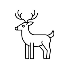Illustration of a deer with antlers in simple outline on transparent background