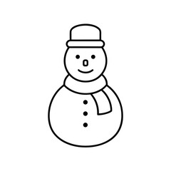 Simple line drawing of a snowman with hat and scarf on transparent background