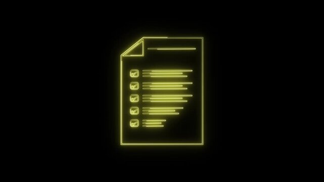 Glowing neon Checklist Document Animated Paper motion. For a report illustrating the achievement of profit targets. Blue Color checking on to do list animation sprite sheet isolated