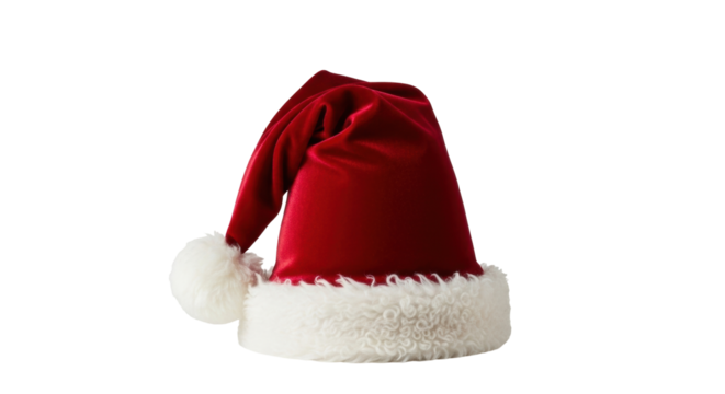 Isolated Santa Claus red plush hat, festive accessory for Christmas season holiday